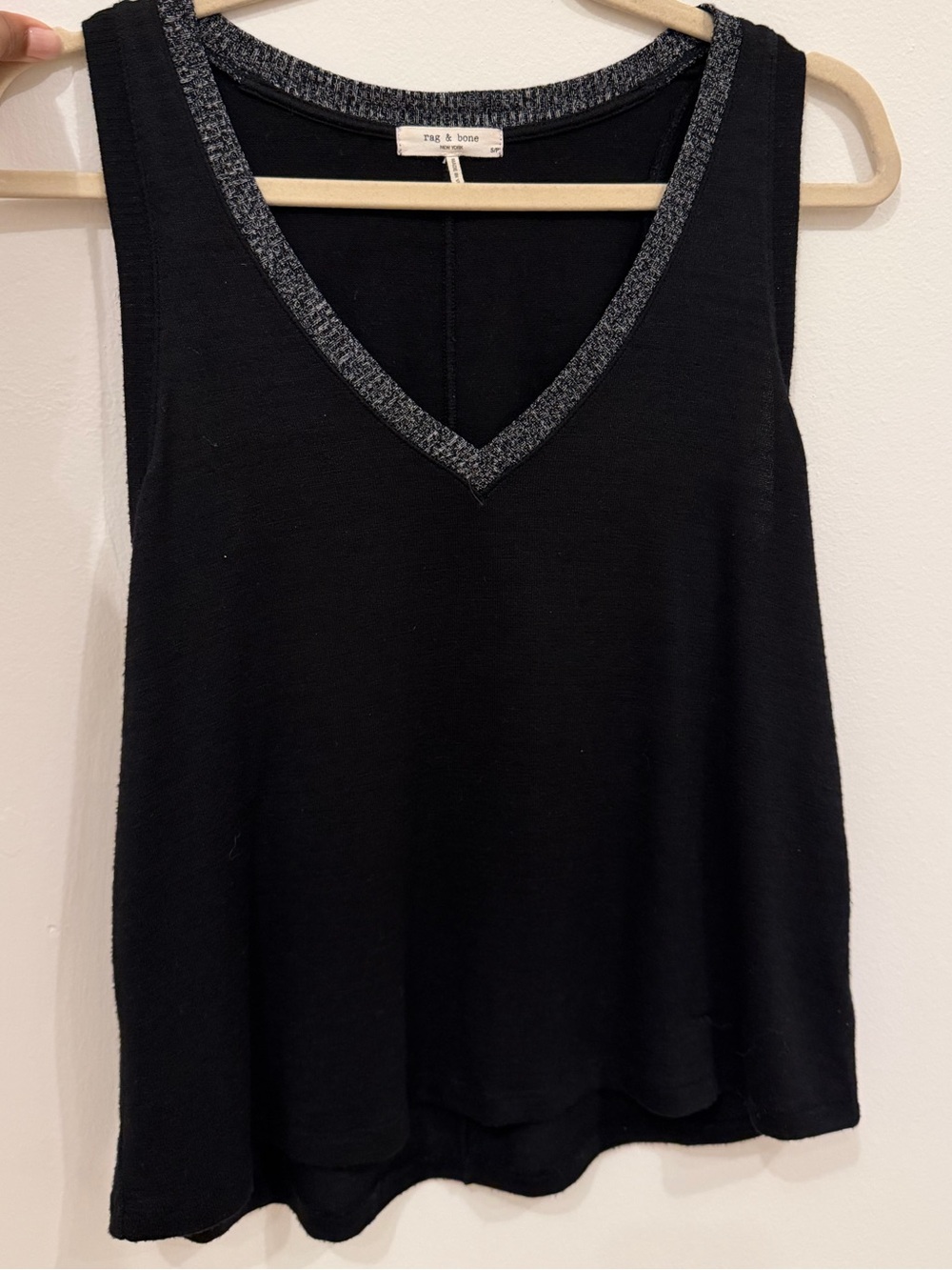 Rag and Bone Black V-Neck Tank with Metallic Trim